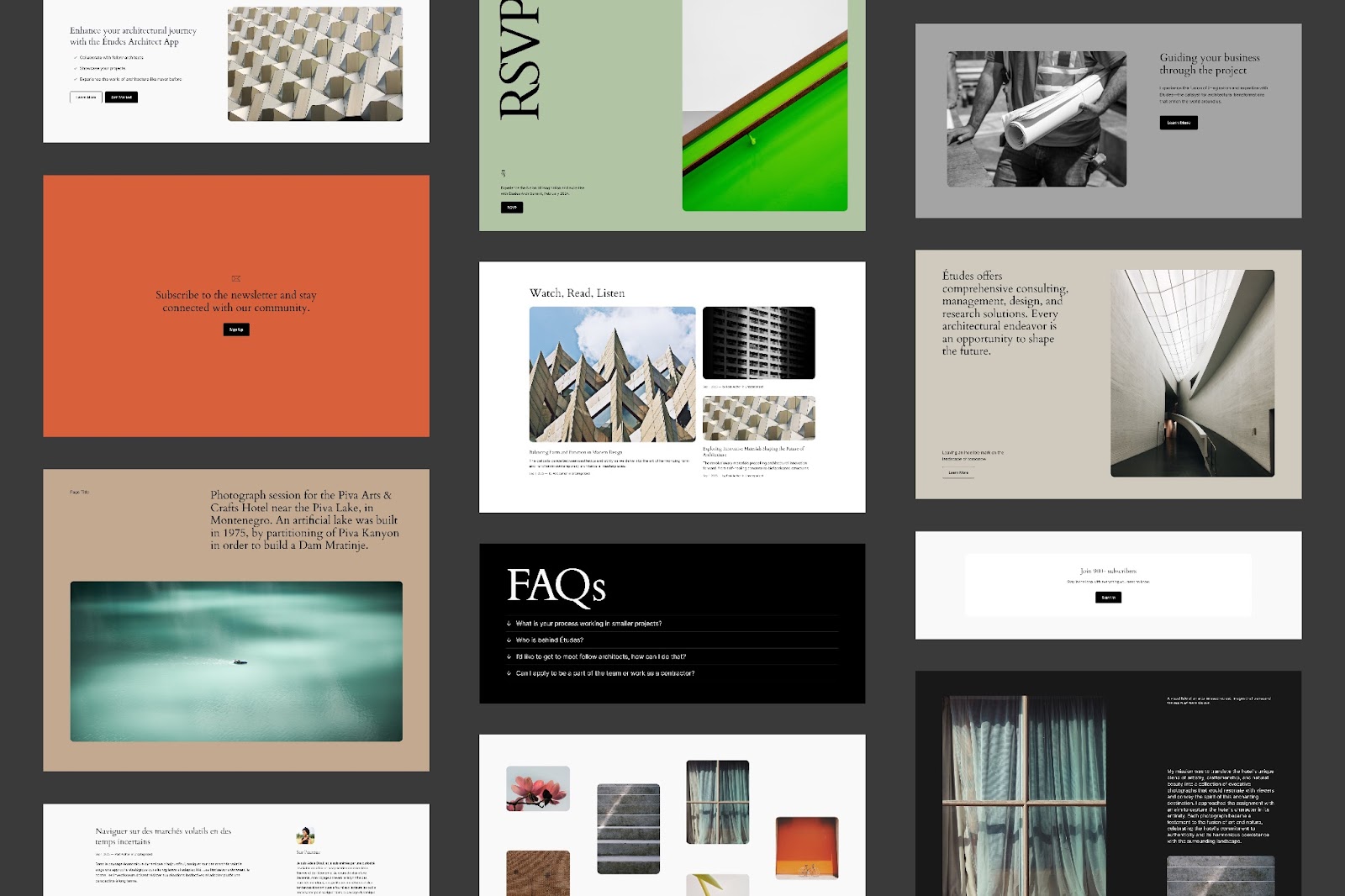 Collage of screen shots showing the different set ups for WordPress Twenty Twenty Four theme